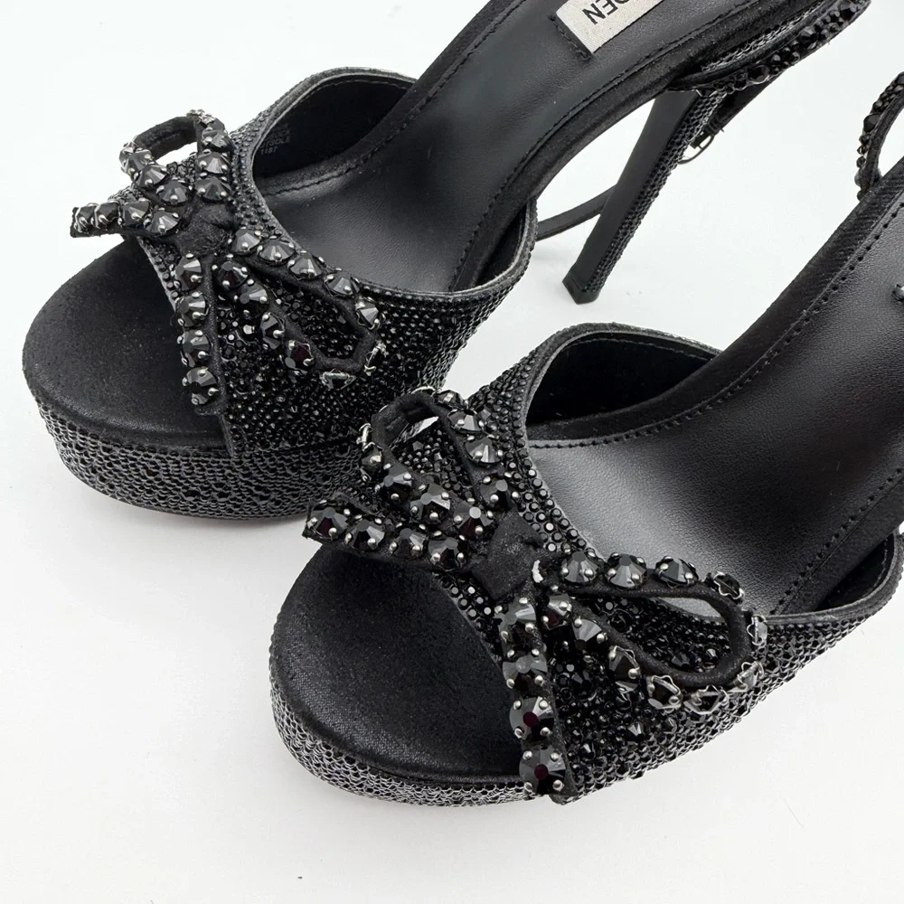 Steve‎ Madden Black Crystal Platform Ankle-Strap Sandals